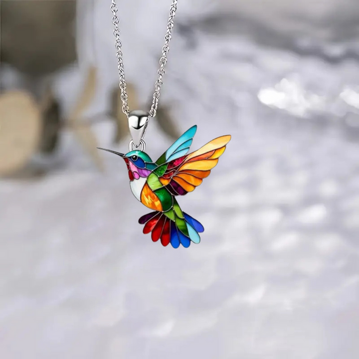 Einzigartige Damen Kolibri Halskette, lebhafter Vogelschmuck, eleganter Hingucker, idealer Damenschmuck.