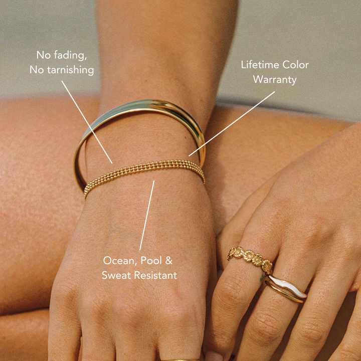 Modernes Gold Gliederarmband für Damen, gefertigt aus robustem, wasserfestem Edelstahl, ideal als Statement-Schmuck.