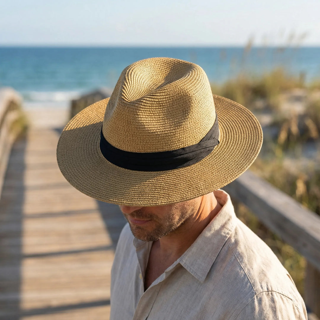 Eleganter Unisex Panama Fedora "Noah", ein stilvoller Sommerhut für Herren und Damen.