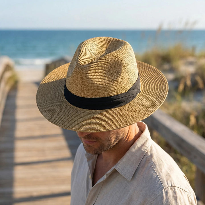 Eleganter Unisex Panama Fedora "Noah", ein stilvoller Sommerhut für Herren und Damen.