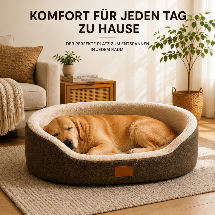 Komfortables Hundesofa für große Hunde, gelenkfreundlich, mit hohem Rand & weichem Plüschbezug.