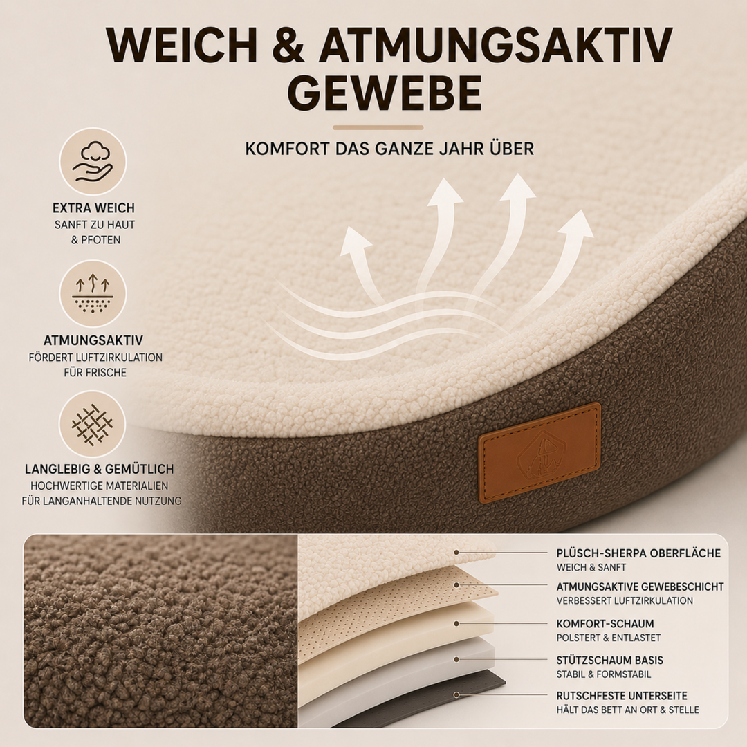 Waschbares orthopädisches Hundebett für große Hunde, komfortabel, unterstützt Gelenke.