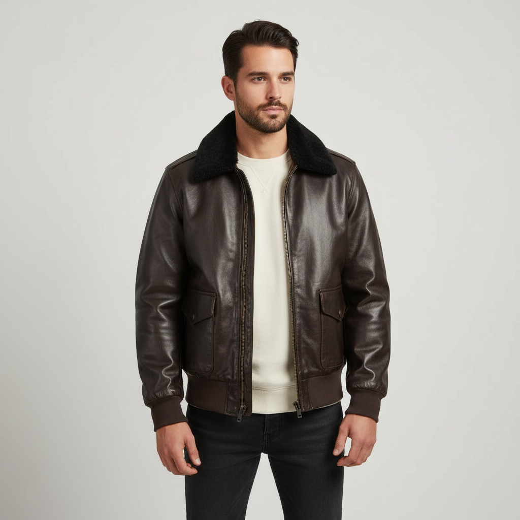 Herren Pilotenjacke "Marshall" mit klassischem Kragen. Robuste und modische Herrenjacke im Pilotenstil.