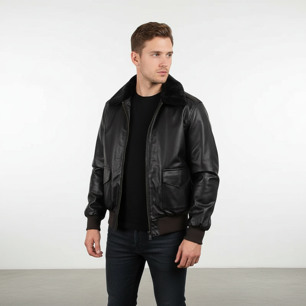 Hochwertige Herren Pilotenjacke "Marshall" mit Kragen. Vielseitige Übergangsjacke für stilbewusste Herren.