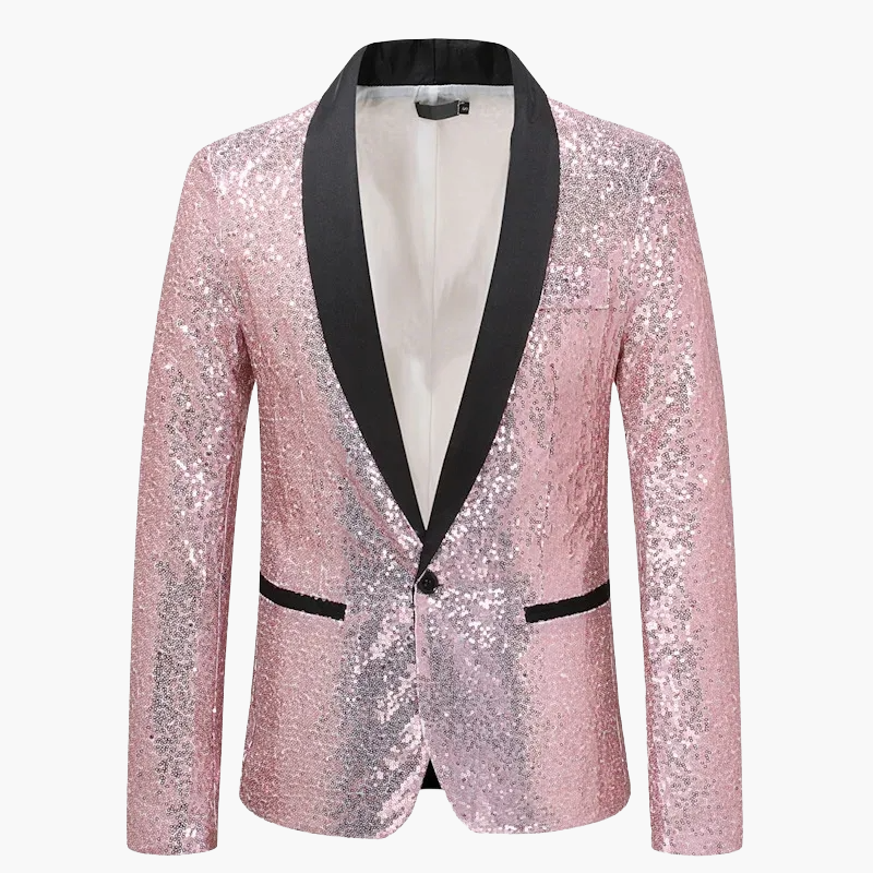 Glänzender Herren Pailletten Sakko, schwarzer Slim Fit Blazer für einen glamourösen Party-Auftritt.