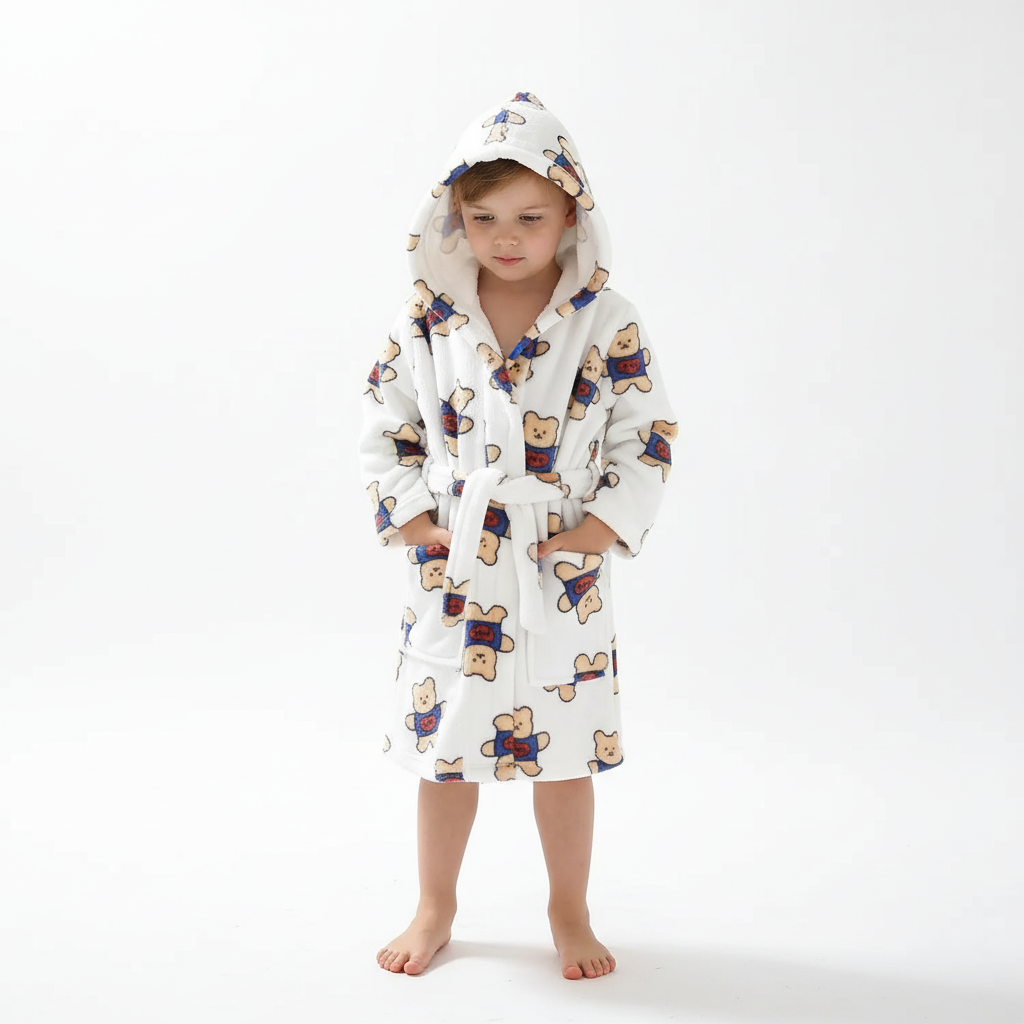 Warmer CozyWrap Kindermorgenmantel aus Plüsch, bietet höchsten Komfort.