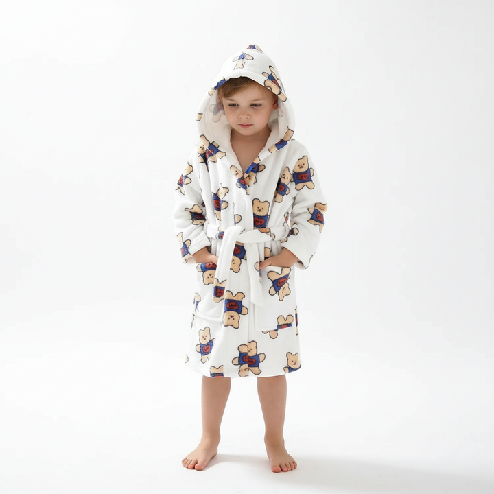 Warmer CozyWrap Kindermorgenmantel aus Plüsch, bietet höchsten Komfort.