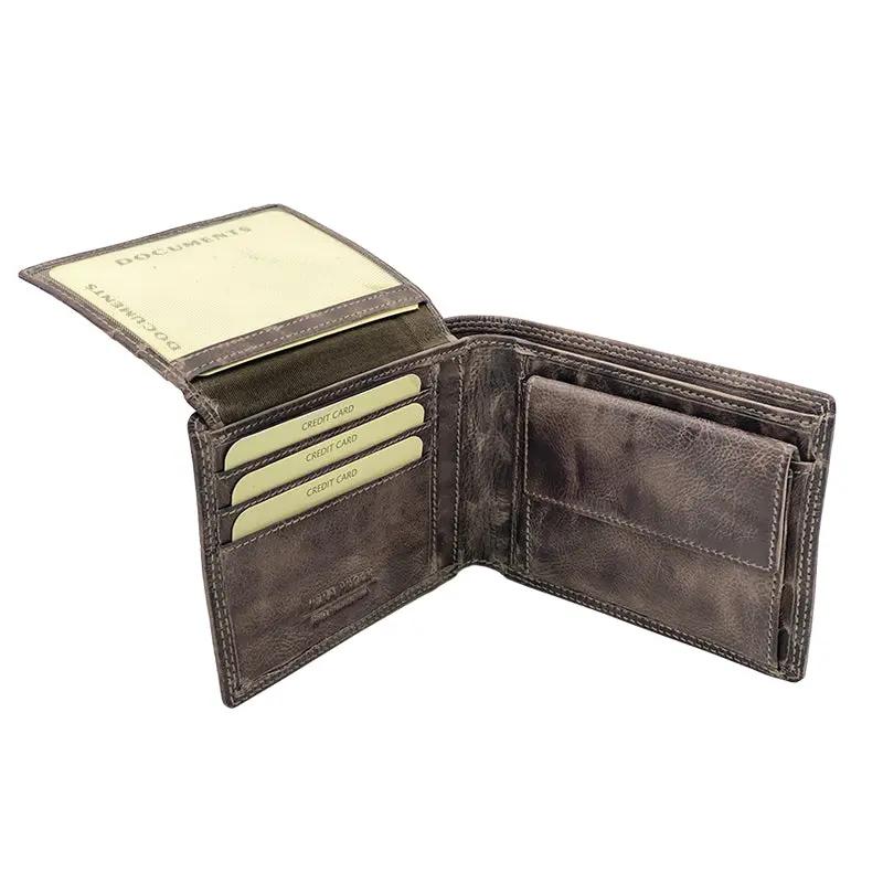 Vintage Herren Leder Portemonnaie in Braun, mit praktischem Münzfach und RFID-Schutz.