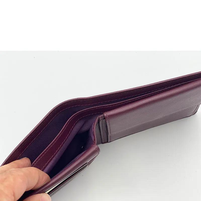 Marineblaues Herren Leder Portemonnaie mit RFID-Schutz; klassische Brieftasche für Karten & Münzen.
