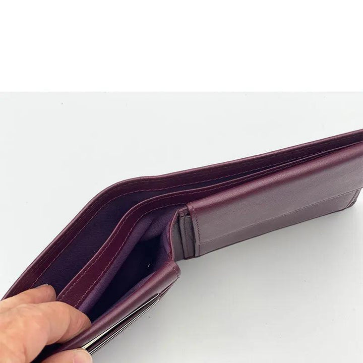 Marineblaues Herren Leder Portemonnaie mit RFID-Schutz; klassische Brieftasche für Karten & Münzen.