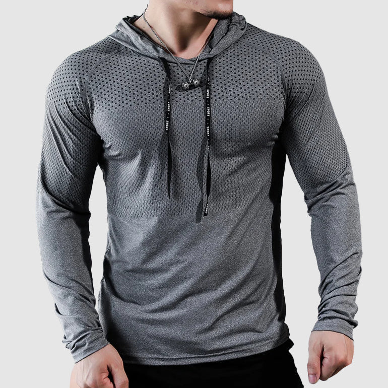Moderner Herren Performance Gym Hoodie, Slim Fit. Schnelltrocknender Kapuzenpullover ideal für Fitness & Athletik.