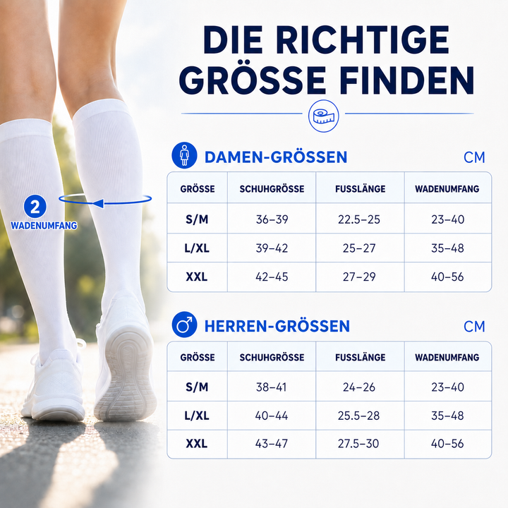 Komfortable Polyester Kompressionsstrümpfe für gesunde Beine im Sport, Reise & Alltag.