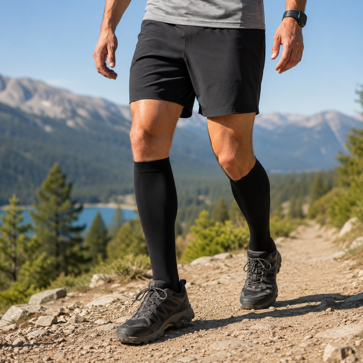 Stilvolle Stützstrümpfe, unisex, zur Unterstützung der Venengesundheit im Alltag & beim Sport.