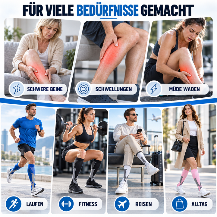 Hochwertige Unisex Sportstrümpfe für verbesserte Durchblutung und weniger Muskelkater.