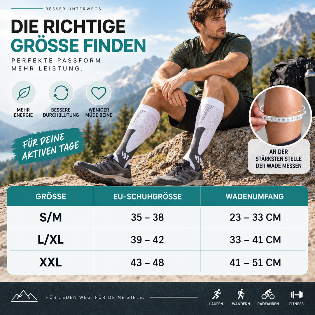 Atmungsaktive Kompressionsstrümpfe für Damen und Herren, ideal gegen Schwellungen.