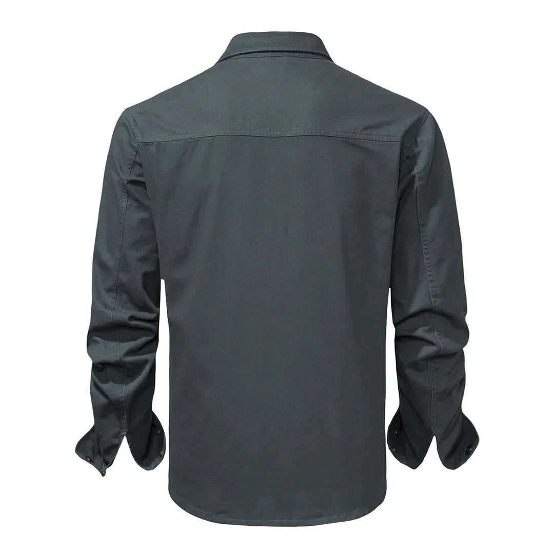 Graues Bürohemd für Herren, Business Casual, modernes Design und hoher Tragekomfort.