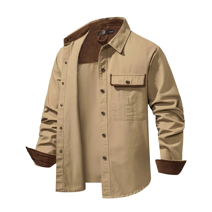 Herren Langarmhemd in Khaki, schlank geschnitten, perfekt für Business Casual und stilvolle Freizeit.