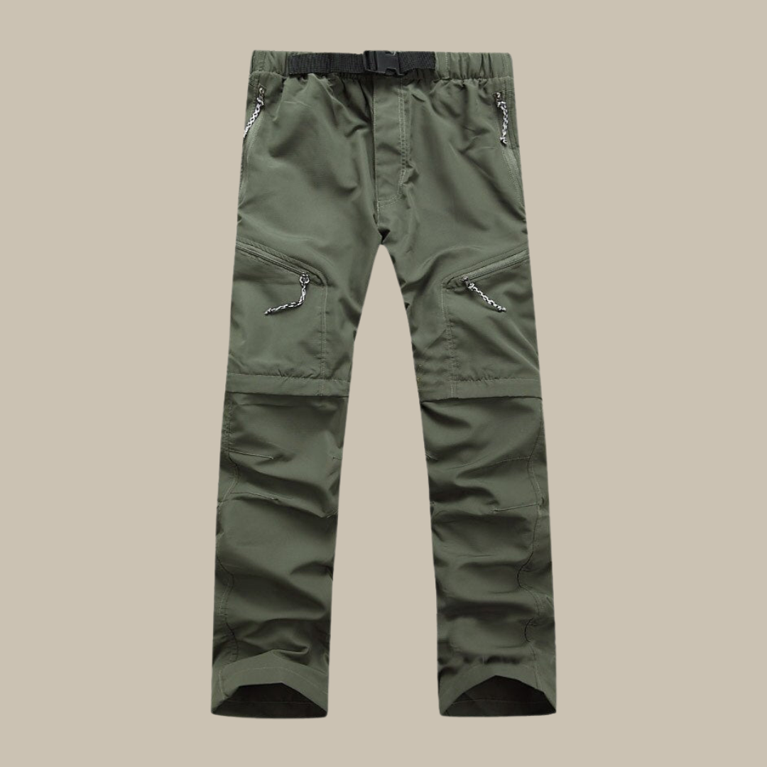 Robuste Herren Outdoorhose mit Reißverschlüssen zum Abzippen der Beine, perfekt für Wandern.