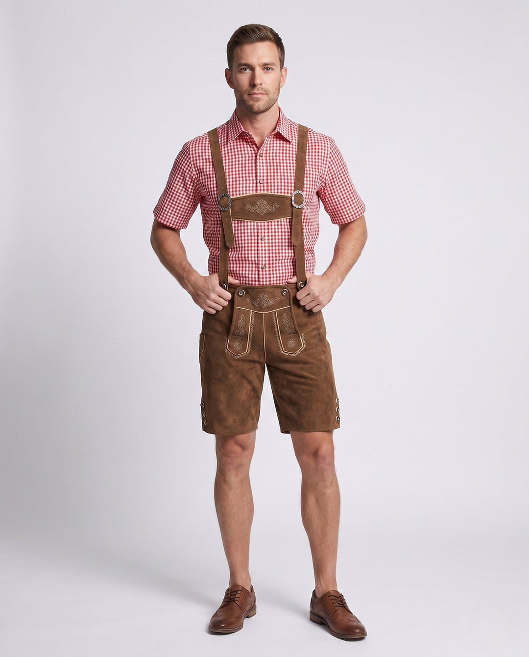 Rustikale Herren Trachten Lederhose für Oktoberfest, mit traditioneller Stickerei, robust und authentisch.