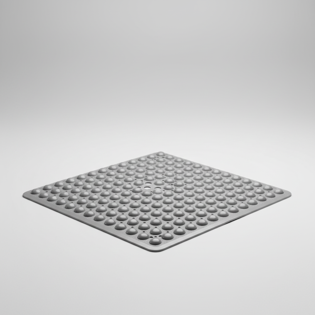 Moderne quadratische Anti-Rutsch Duschmatte GripSquare aus PVC, passt in jedes Badezimmer.
