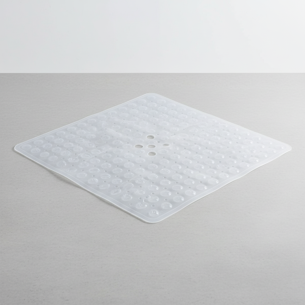 Hygienische und rutschfeste quadratische Duschmatte GripSquare aus PVC für sicheres Baden.