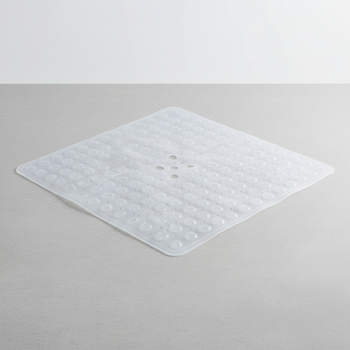 Hygienische und rutschfeste quadratische Duschmatte GripSquare aus PVC für sicheres Baden.