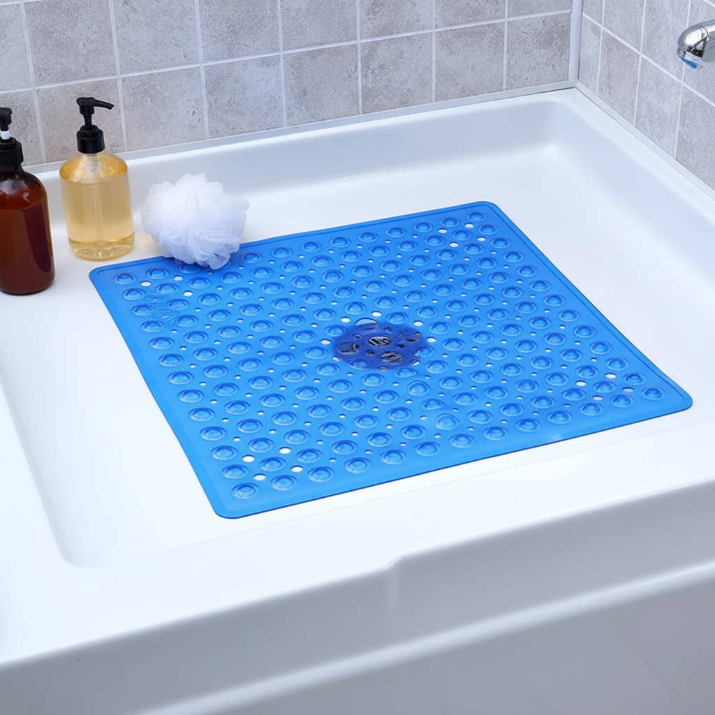 Quadratische Anti-Rutsch Duschmatte GripSquare aus PVC für sicheren Stand in Dusche & Badewanne.