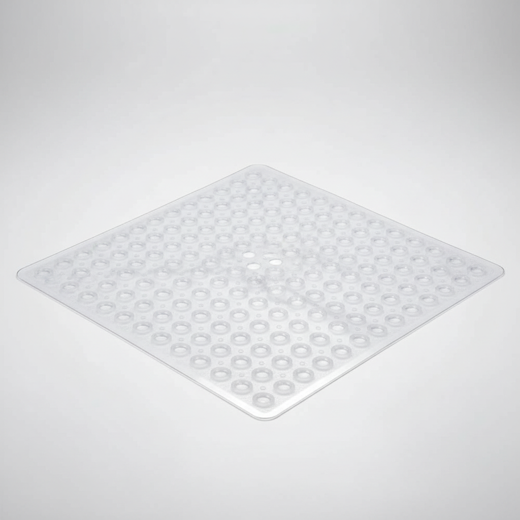 Verlässliche quadratische Duschmatte GripSquare, PVC, rutschfest für sichere Familienbäder.