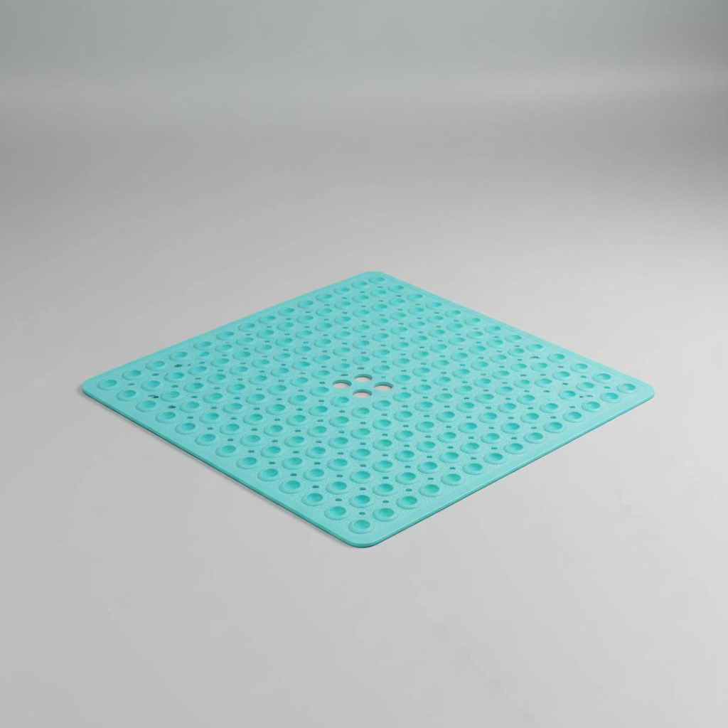 Strapazierfähige quadratische PVC Duschmatte GripSquare, rutschfest für Duschen und Badewannen.