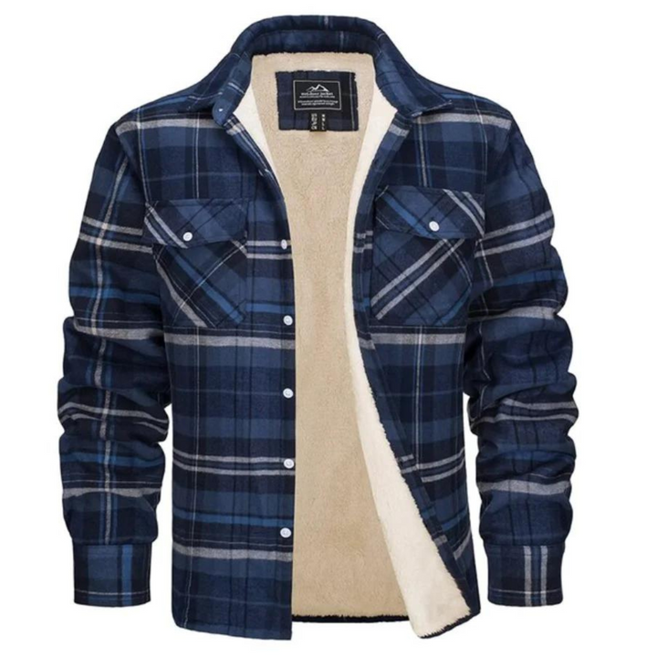 Vollansicht: Unisex Karomuster Freizeitjacke mit weichem Fleece-Futter. Perfekt für Herbst & Winter.