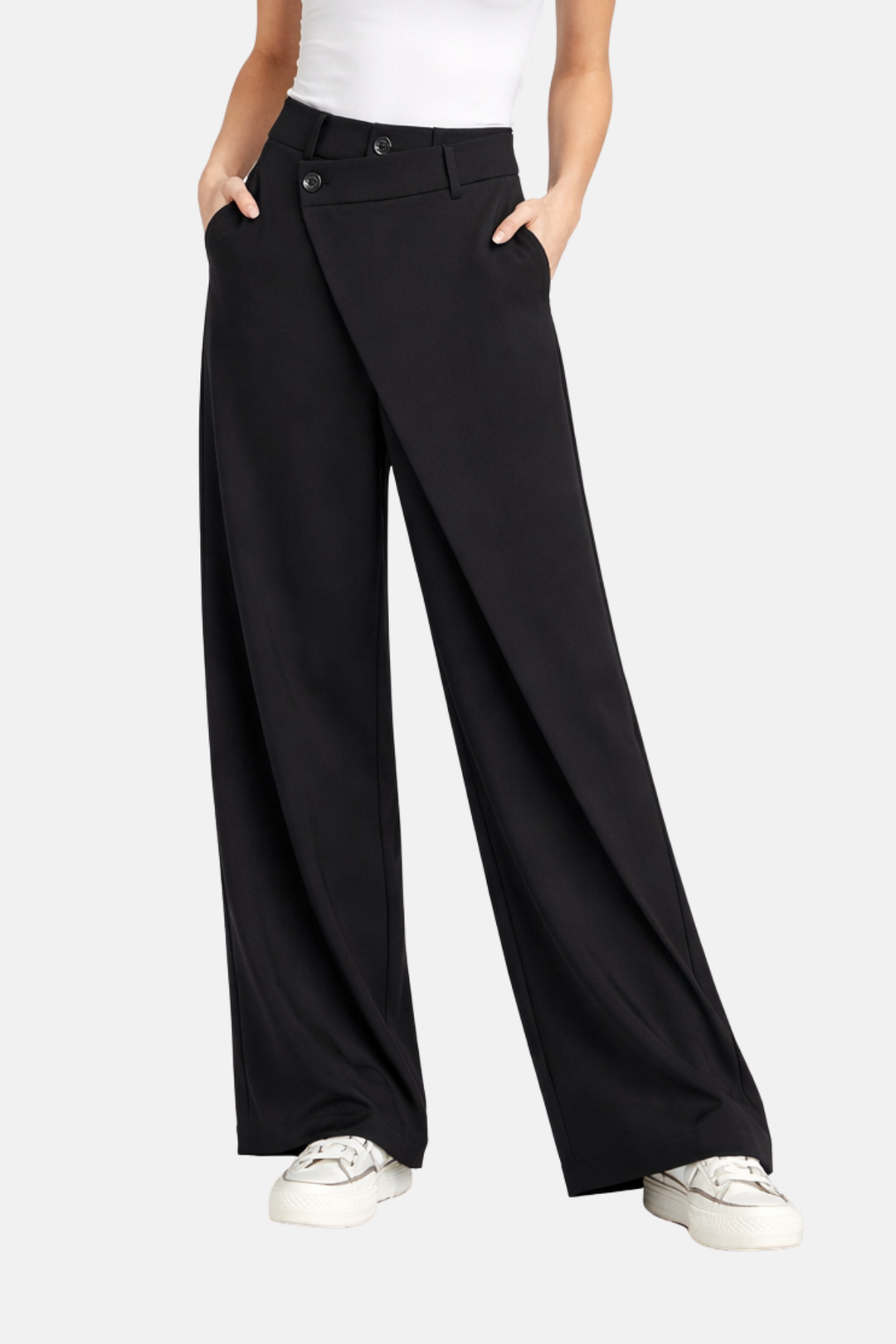Graue Damen Baggy-Hose, lässiger Streetwear-Look. Weitgeschnitten, asymmetrisch & komfortabel für Frühling/Sommer.