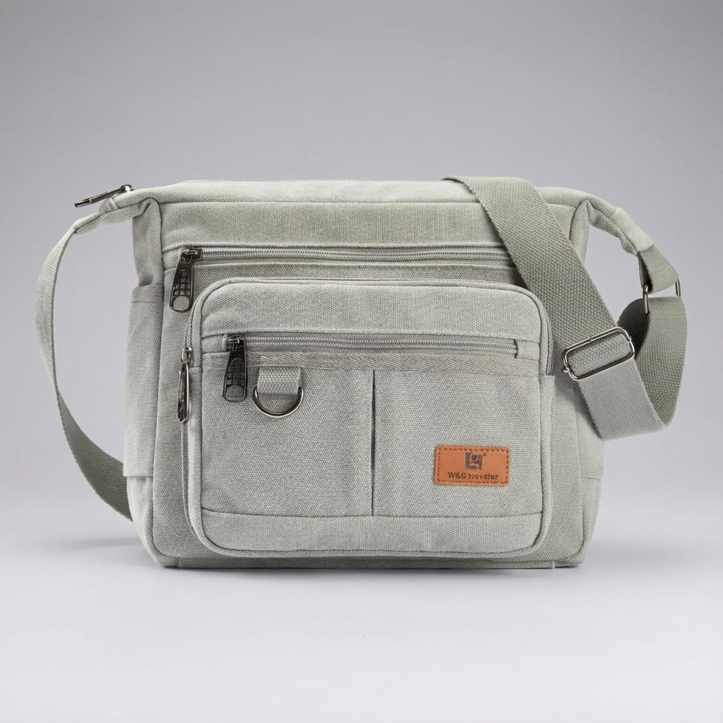 Wasserabweisende, robuste Canvas-Messenger-Tasche mit RFID-Schutz für alle Wetterlagen.