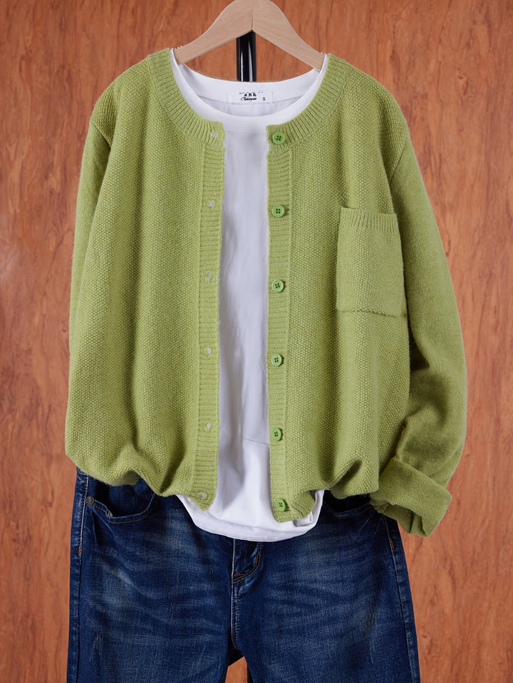 Offener Damen Cardigan, locker fallend, vielseitig kombinierbar für Frühling & Herbst Outfits.