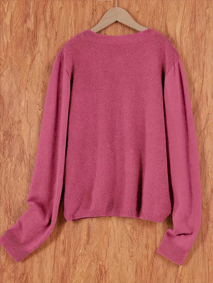 Seitenansicht der lockeren Damen Strickjacke, bequemer Cardigan für Frühling & Herbst.
