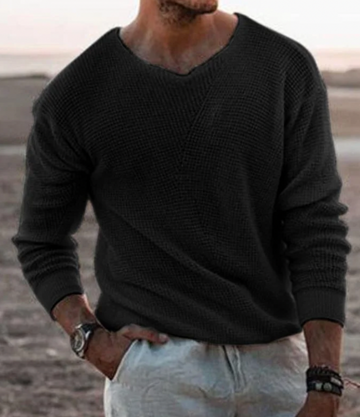 Vielseitiger Herren Langarm Pullover mit Waffelstruktur. Ideal für Herbst & Winter. Bequemer, locker sitzender Stil.