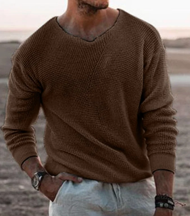 Gemütlicher Herren Langarm Pullover mit Waffelmuster, Relaxed Fit. Perfektes Oberteil für kalte Tage und den Alltag.