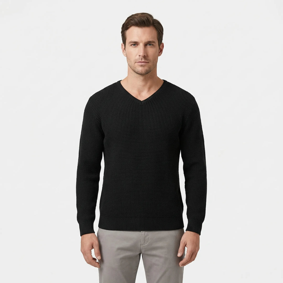 Bequemer Herren Langarmpullover "Tim" mit V-Ausschnitt und cooler Waffelstrick-Optik. Ideal für den Alltag.