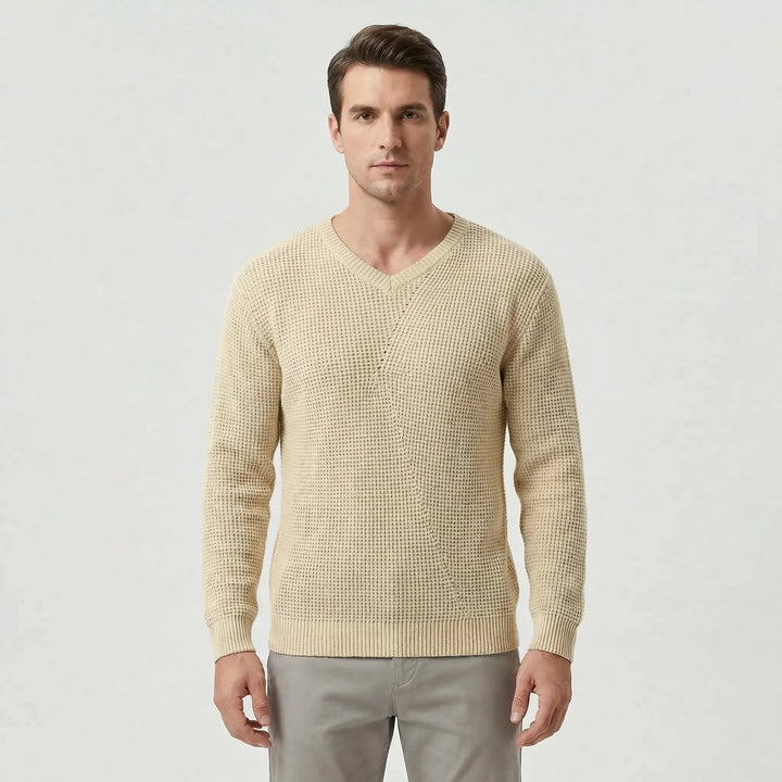 Herren Langarm-Pullover "Tim", lockere Passform, V-Ausschnitt, Waffelstrick-Optik. Basic für Herbst/Winter.