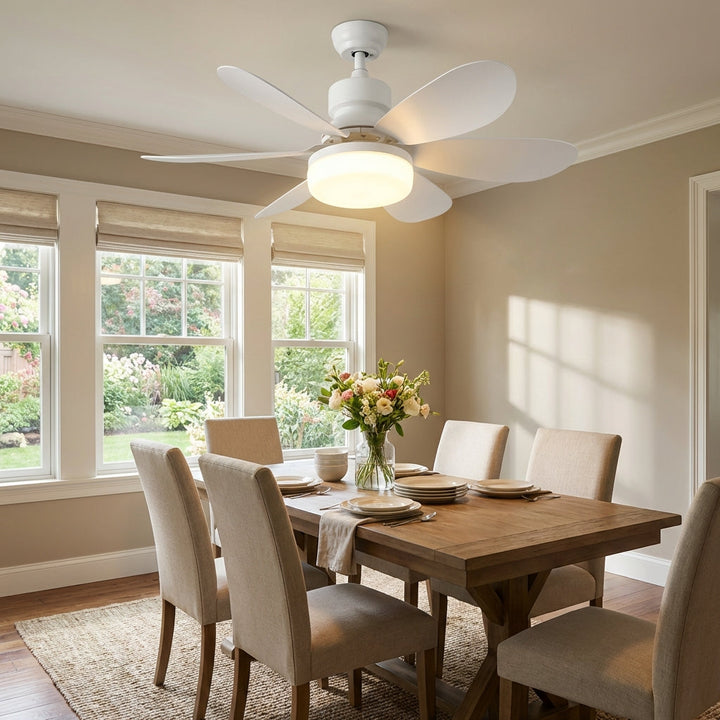 Dimmbare LED-Deckenleuchte mit Ventilator und Fernbedienung; ideal für Wohn- & Schlafzimmer.