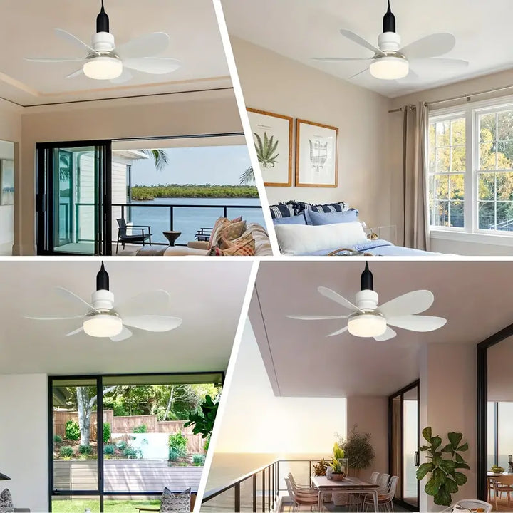 Elegante Deckenlampe mit integriertem Ventilator und energieeffizientem, dimmbarem LED-Licht.