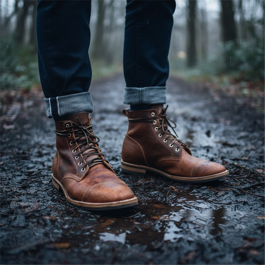 Retro-Herrenstiefel Leonard aus Leder, wasserdicht & stilvoll, ideal für Herbst & Winter. Komfortable Herrenschuhe.
