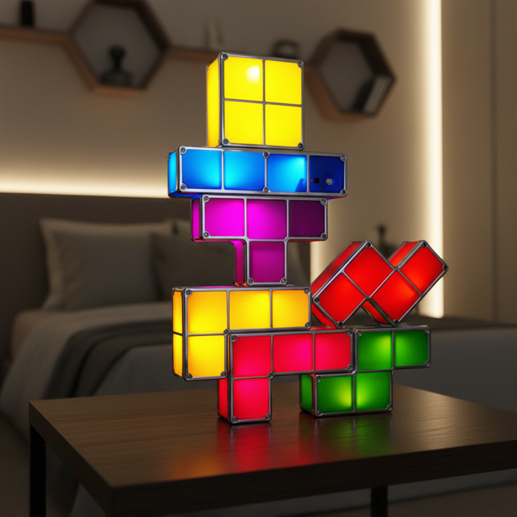 Modulare LED Retro Gaming Lampe PixelTower. Stylische Tischlampe für Gaming Zimmer Ambientebeleuchtung.