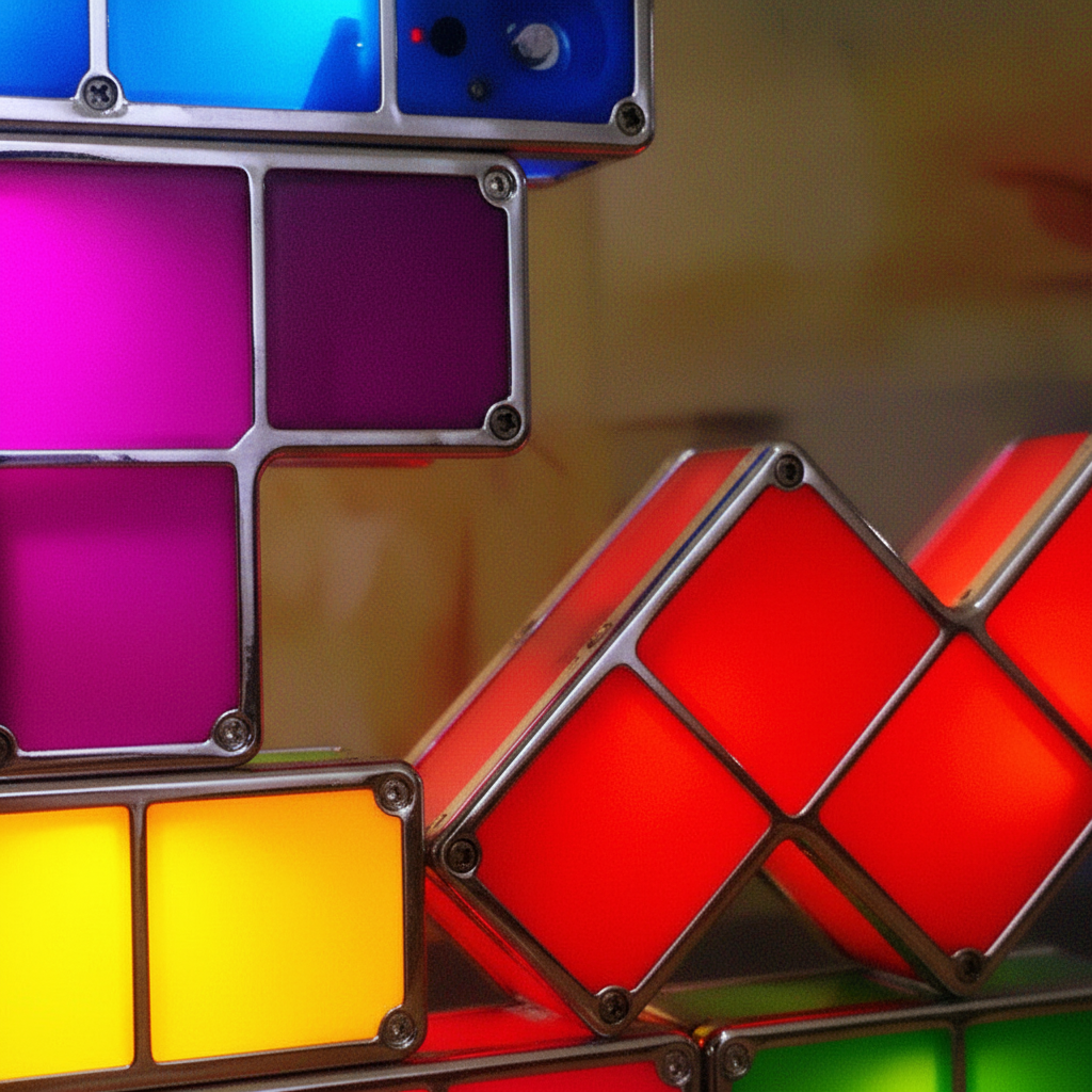 PixelTower LED Retro Gaming Designleuchte. Moderne Tischlampe mit Ambientebeleuchtung für Interieur.