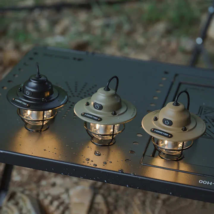 Vintage-inspirierte LED Campinglaterne Campora, perfekt für gemütliches Outdoor-Licht im Zelt.