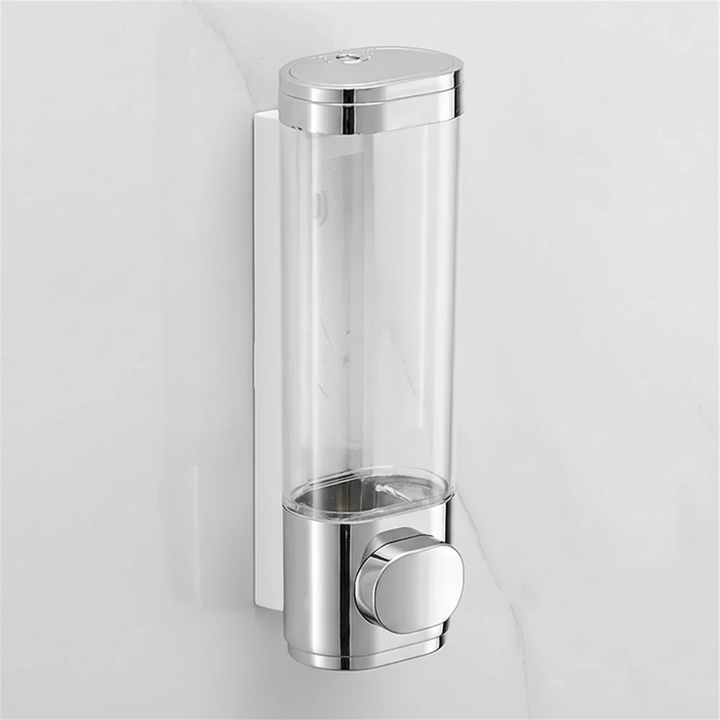 Dekorativer Retro Seifenspender aus Glas für die Wand. Metallhalterung, ideal für Bad- & Küchen-Hygiene.