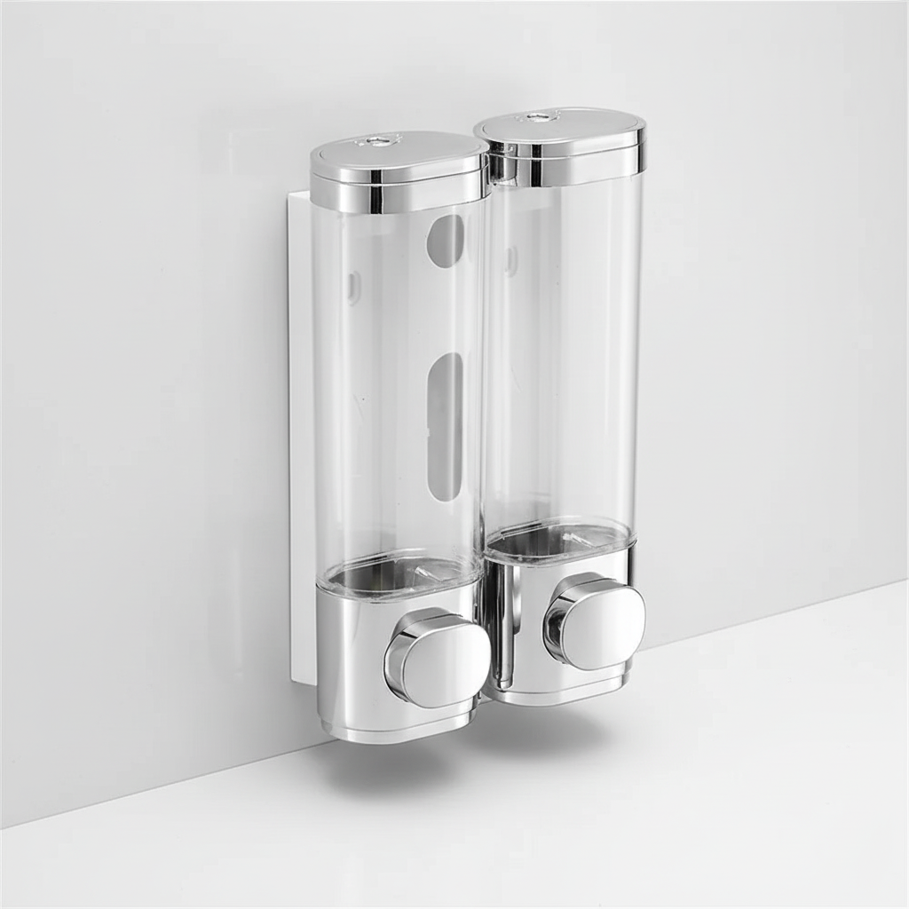 Stilvoller Retro Seifenspender aus Glas mit Wandhalterung. Perfekt für Flüssigseife im Vintage Badezimmer.