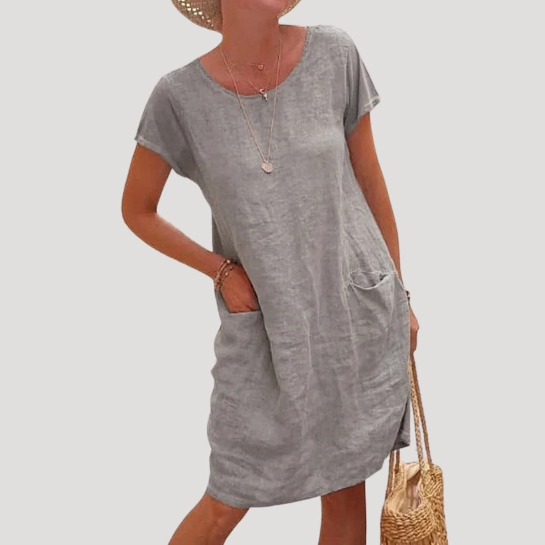 Casual Chic Damen Midi Kleid mit praktischen Seitentaschen, lockere Passform, bequem für alle Gelegenheiten.