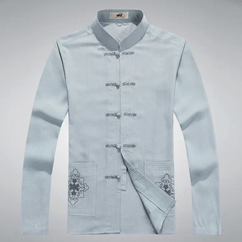 Komfortables Herren Freizeit-Outfit: Japanisches Set mit stilvollem Oberteil und lockerer Hose, ideal für Entspannung.