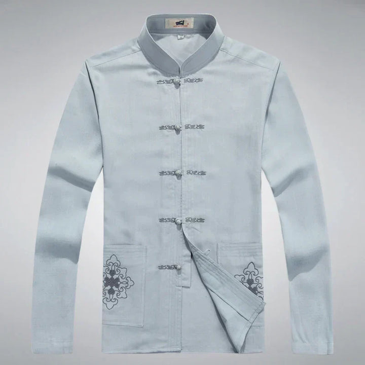 Komfortables Herren Freizeit-Outfit: Japanisches Set mit stilvollem Oberteil und lockerer Hose, ideal für Entspannung.