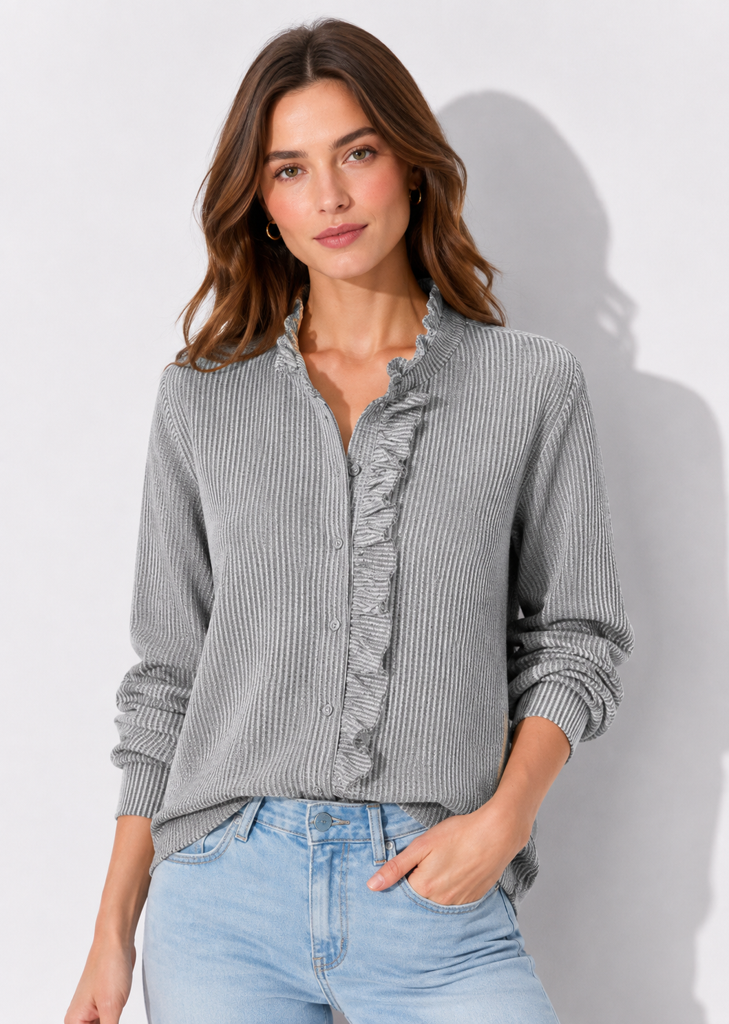 Damen Langarmbluse, elegant und zeitlos, ideal als Büro- oder Freizeitbluse für stilvolle Damenmode.